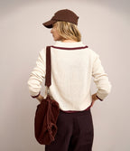 Sweater Mujer Algodón Lucca Ecru Burdeo