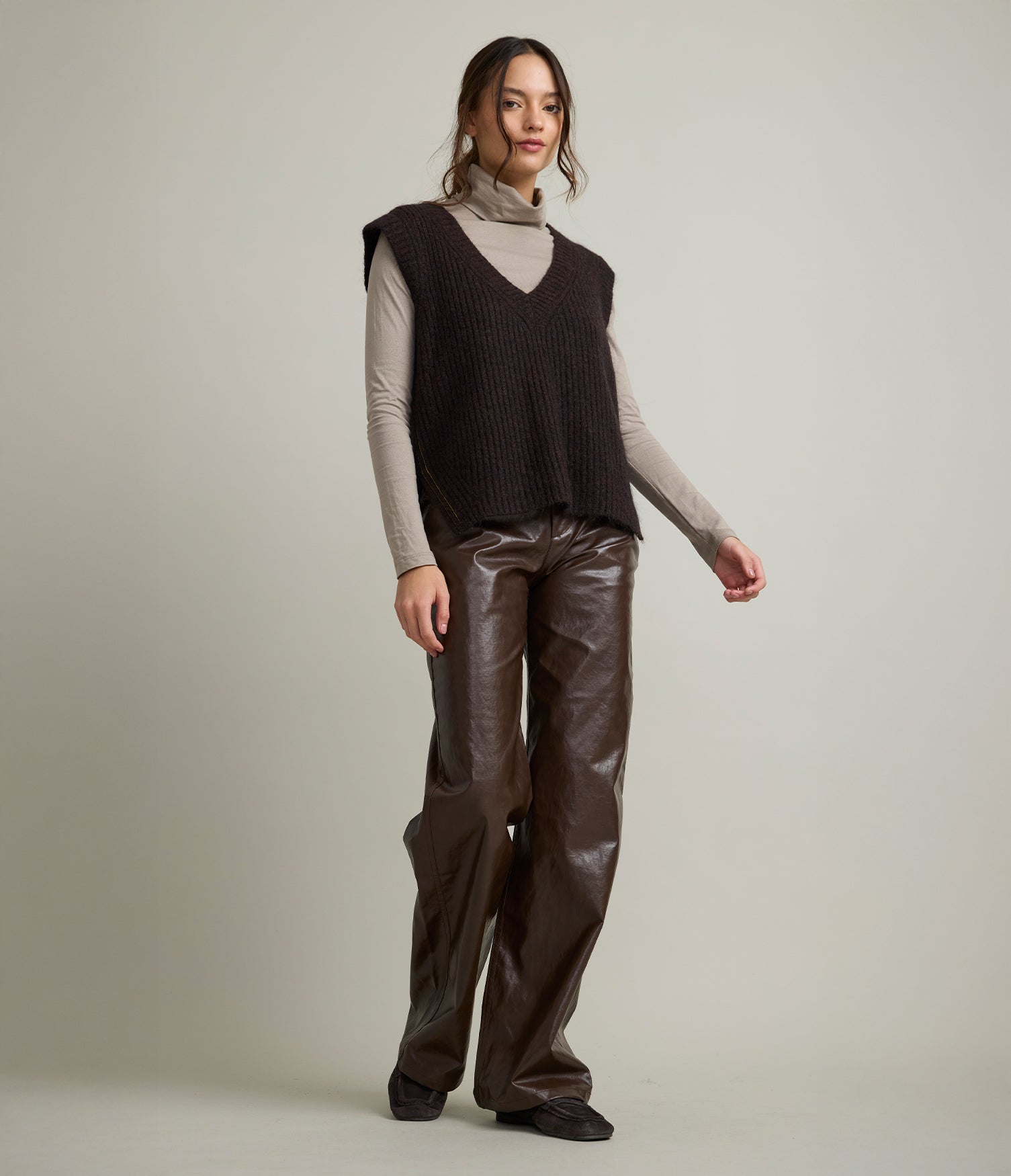 Sweater Mujer Mohair Lana Sin Mangas Café
