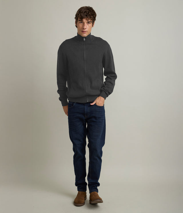 Sweater Hombre Algodón con Lana Merino Cierre Gris Marengo
