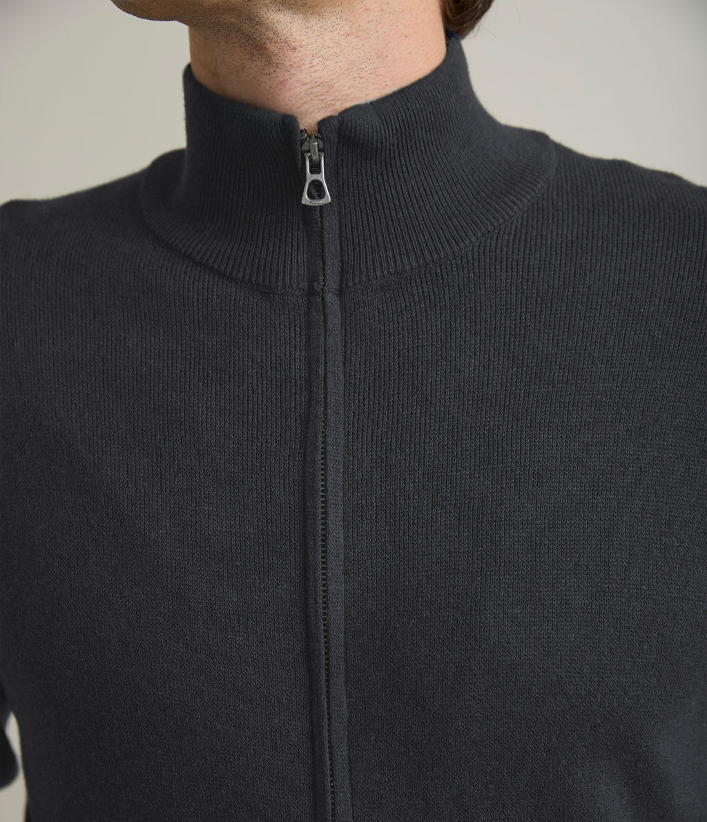 Sweater Hombre Algodón con Lana Merino Cierre Gris Marengo