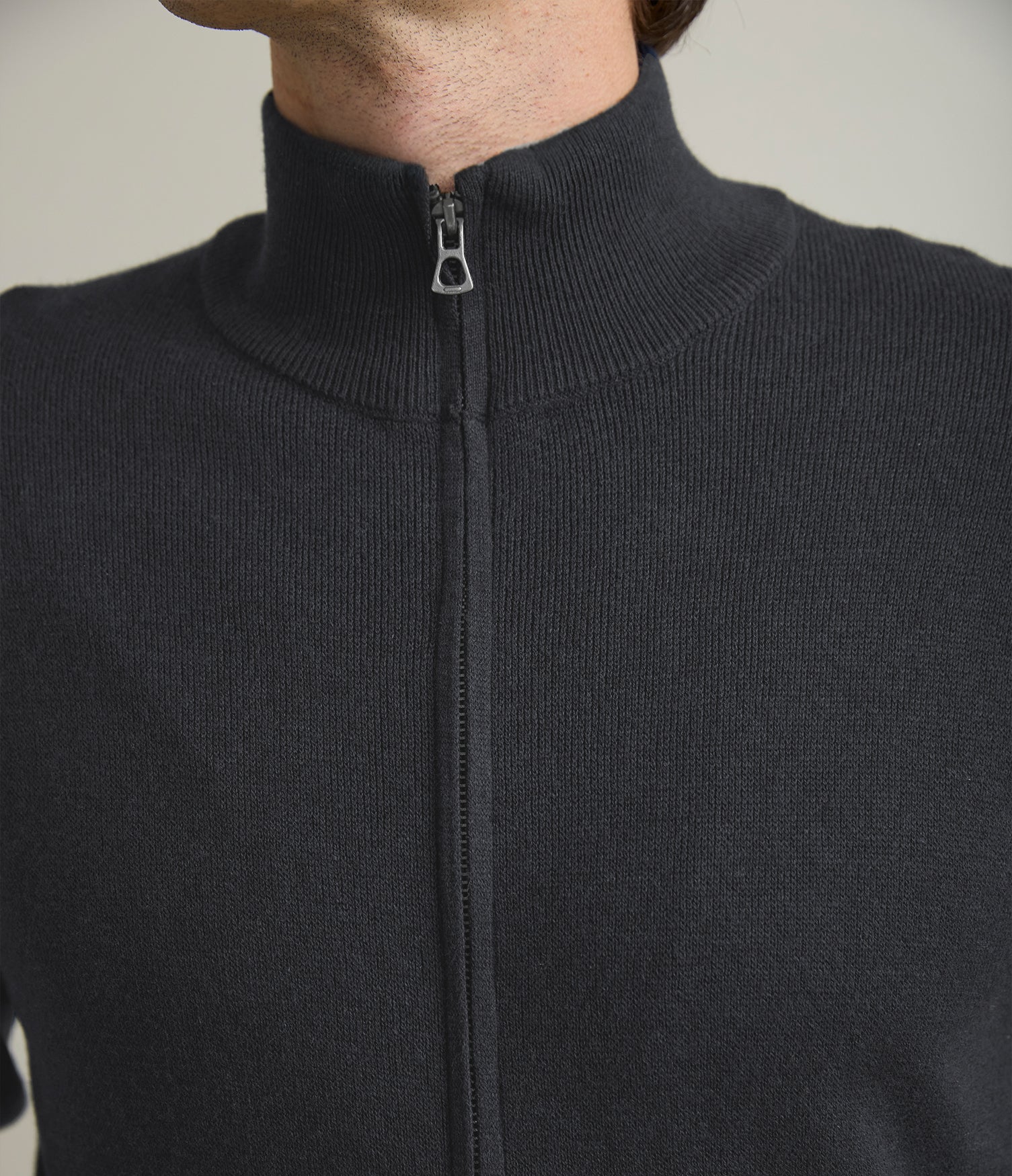 Sweater Hombre Algodón con Lana Merino Cierre Gris Marengo