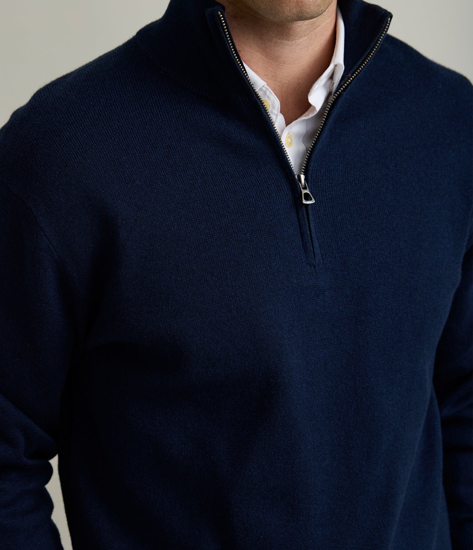 Sweater Hombre Algodón con Lana Merino Medio Cierre Azul Marino