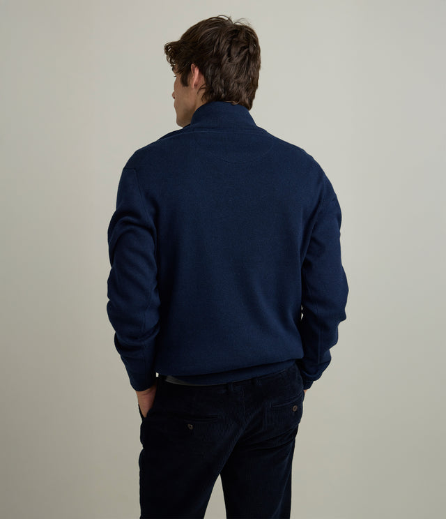 Sweater Hombre Algodón con Lana Merino Medio Cierre Azul Marino