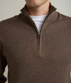 Sweater Hombre Algodón con Lana Merino Medio Cierre Café