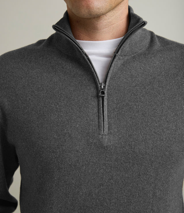 Sweater Hombre Algodón con Lana Merino Medio Cierre Gris marengo
