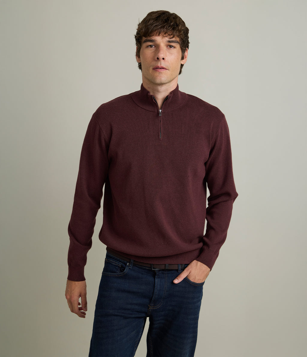 Sweater Hombre Tokio Half Zipper Burdeo