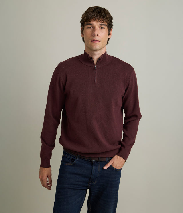 Sweater Hombre Tokio Half Zipper Burdeo