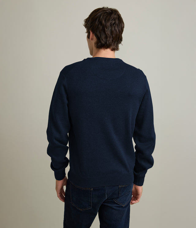 Sweater Hombre Algodón con Lana Merino Cuello Redondo Azul Marino