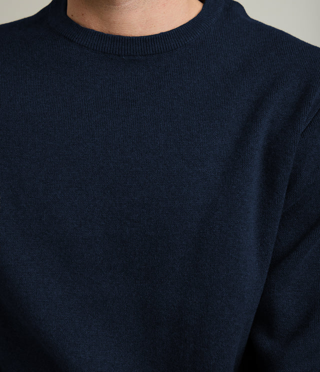 Sweater Hombre Algodón con Lana Merino Cuello Redondo Azul Marino