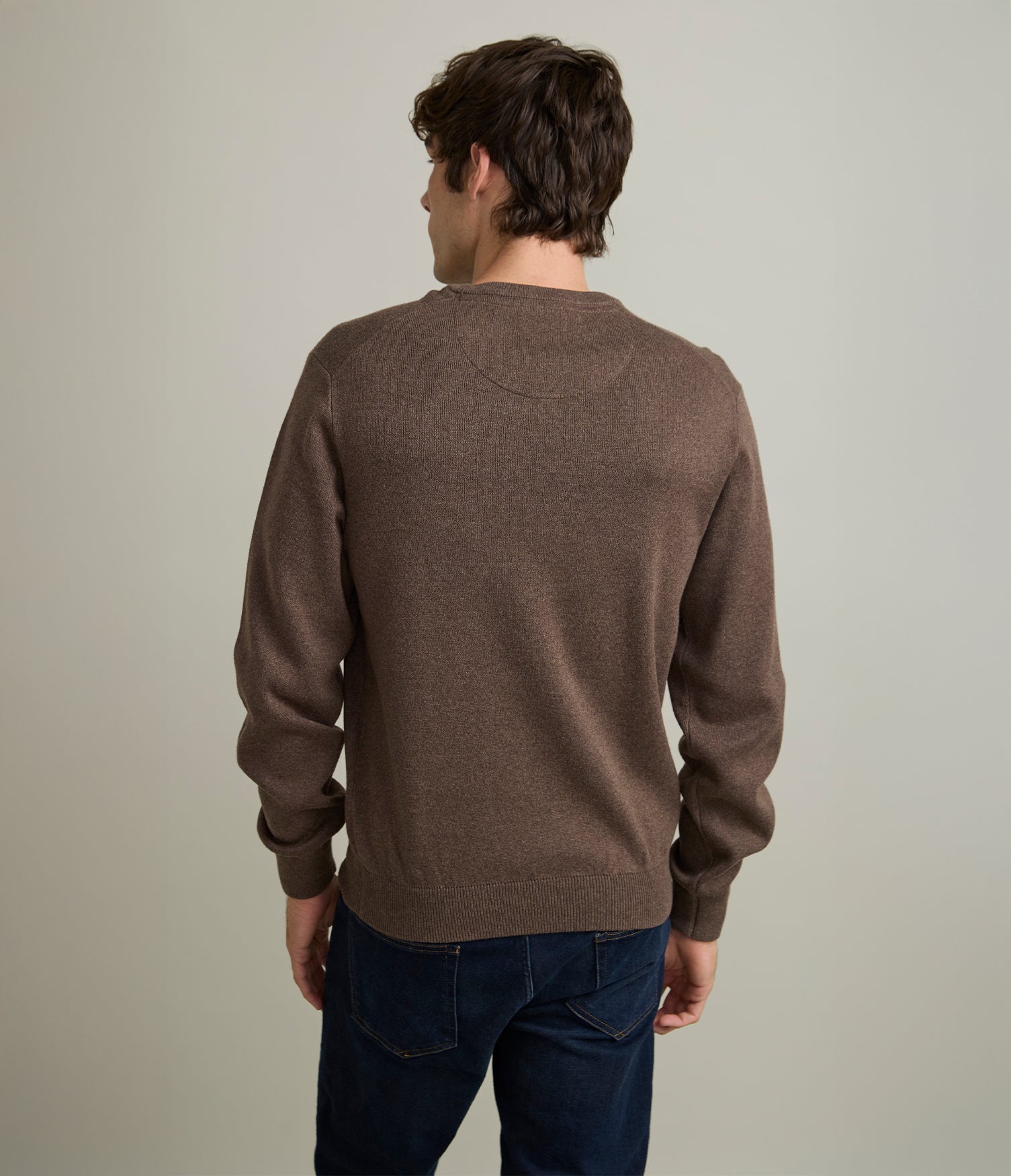 Sweater Hombre Algodón con Lana Merino Cuello Redondo Café