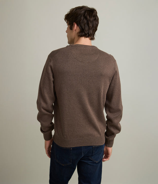 Sweater Hombre Algodón con Lana Merino Cuello Redondo Café