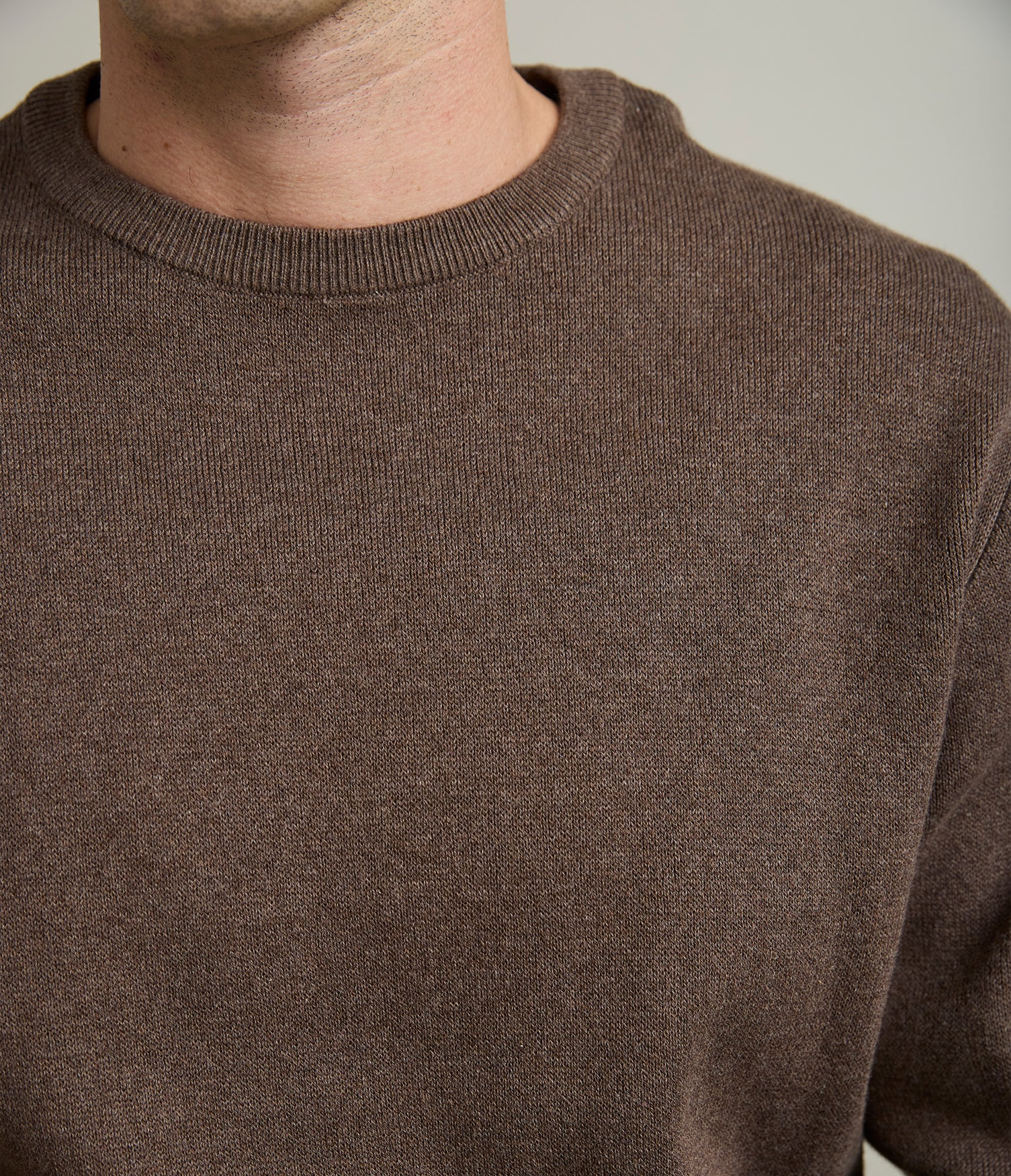 Sweater Hombre Algodón con Lana Merino Cuello Redondo Café