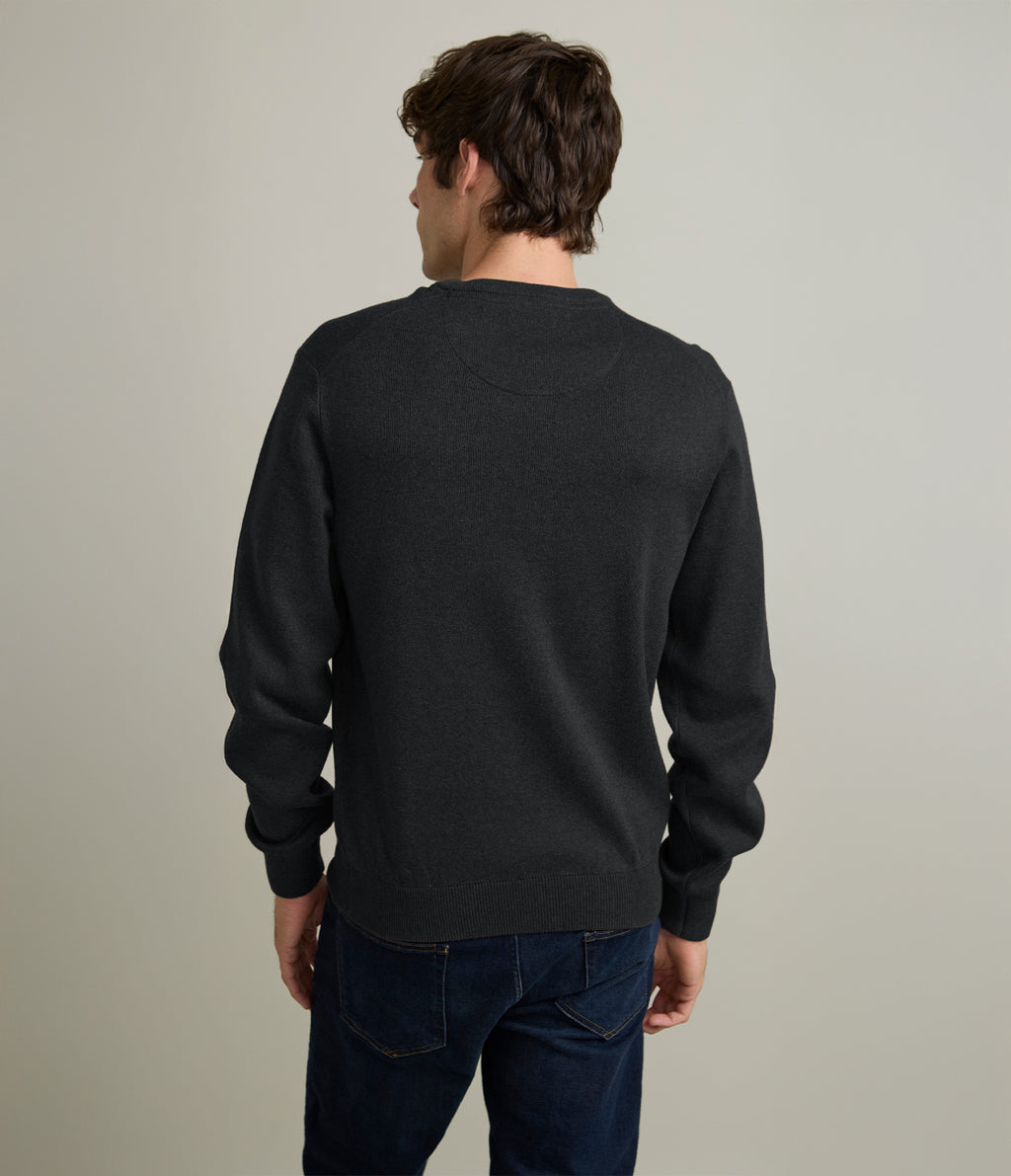 Sweater Hombre Algodón con Lana Merino Cuello Redondo Gris Marengo