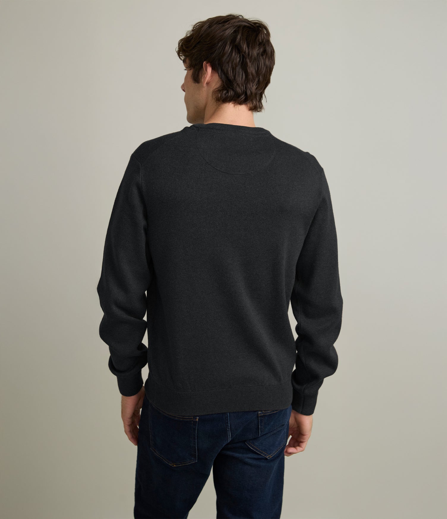 Sweater Hombre Algodón con Lana Merino Cuello Redondo Gris Marengo