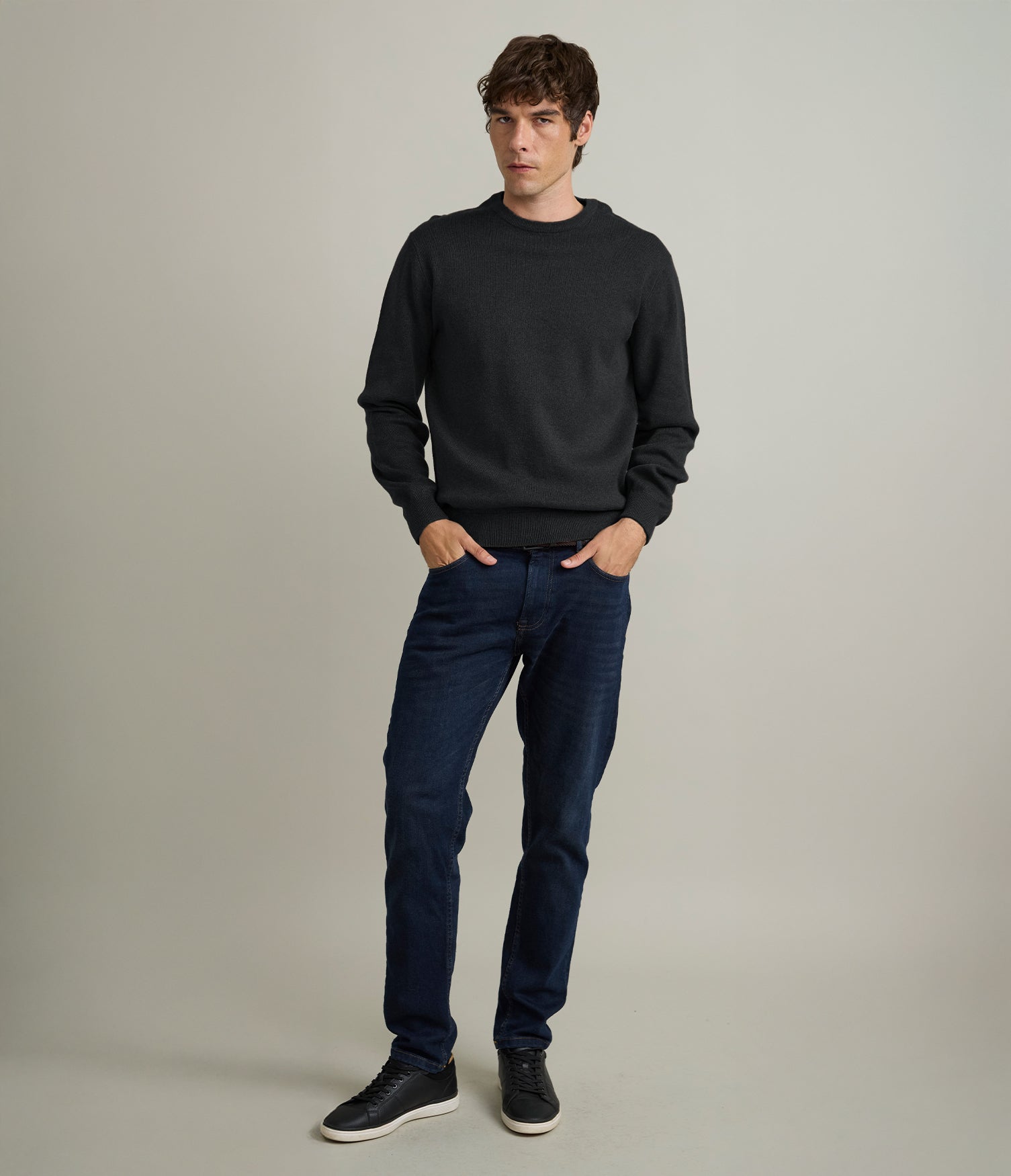 Sweater Hombre Algodón con Lana Merino Cuello Redondo Gris Marengo