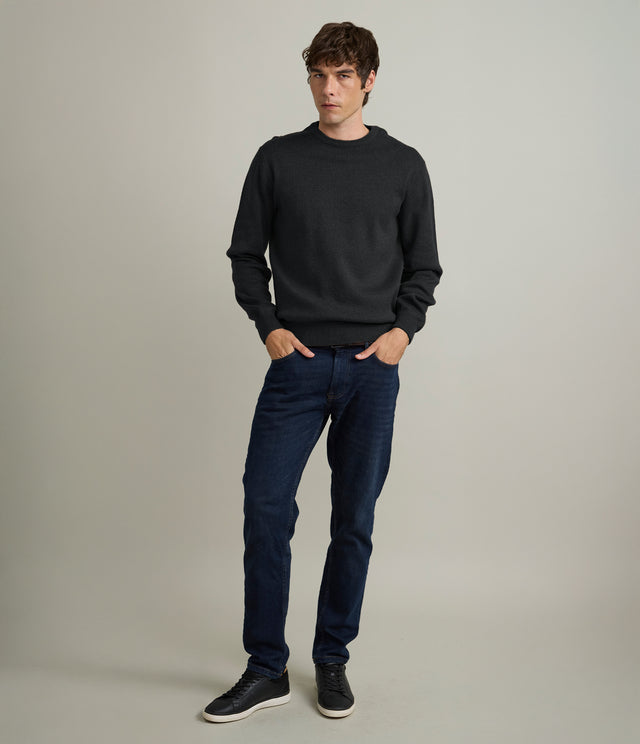 Sweater Hombre Algodón con Lana Merino Cuello Redondo Gris Marengo