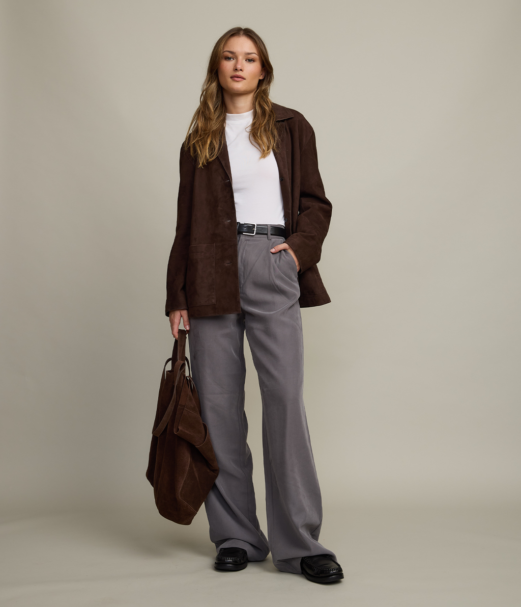 Chaqueta Blazer Mujer 100% Cuero Gamuza Café