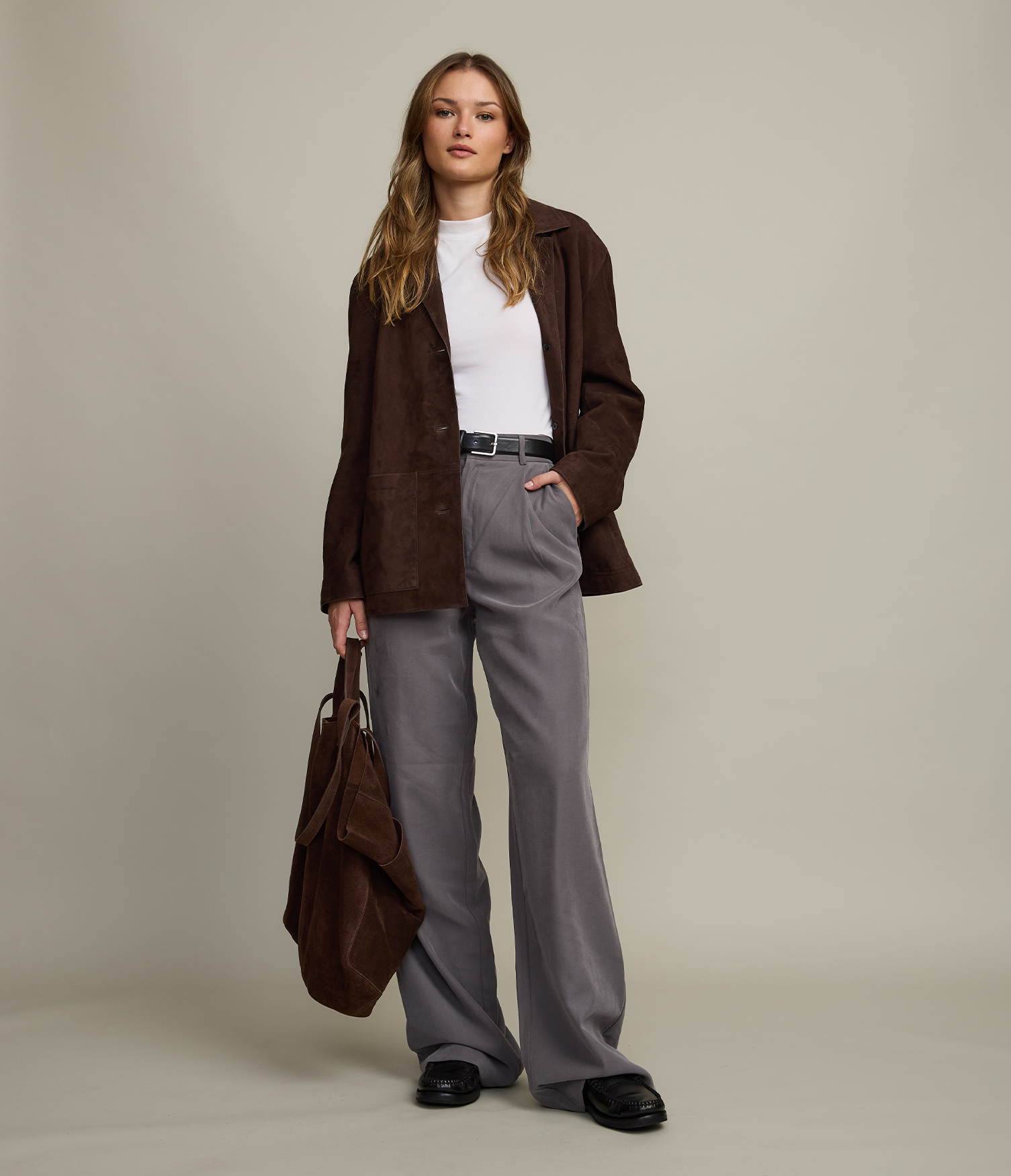 Chaqueta Blazer Mujer 100% Cuero Gamuza Café