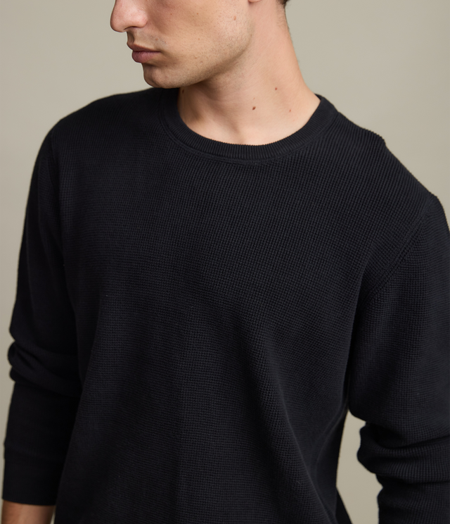 Sweater Hombre 100% algodón Waffle Negro