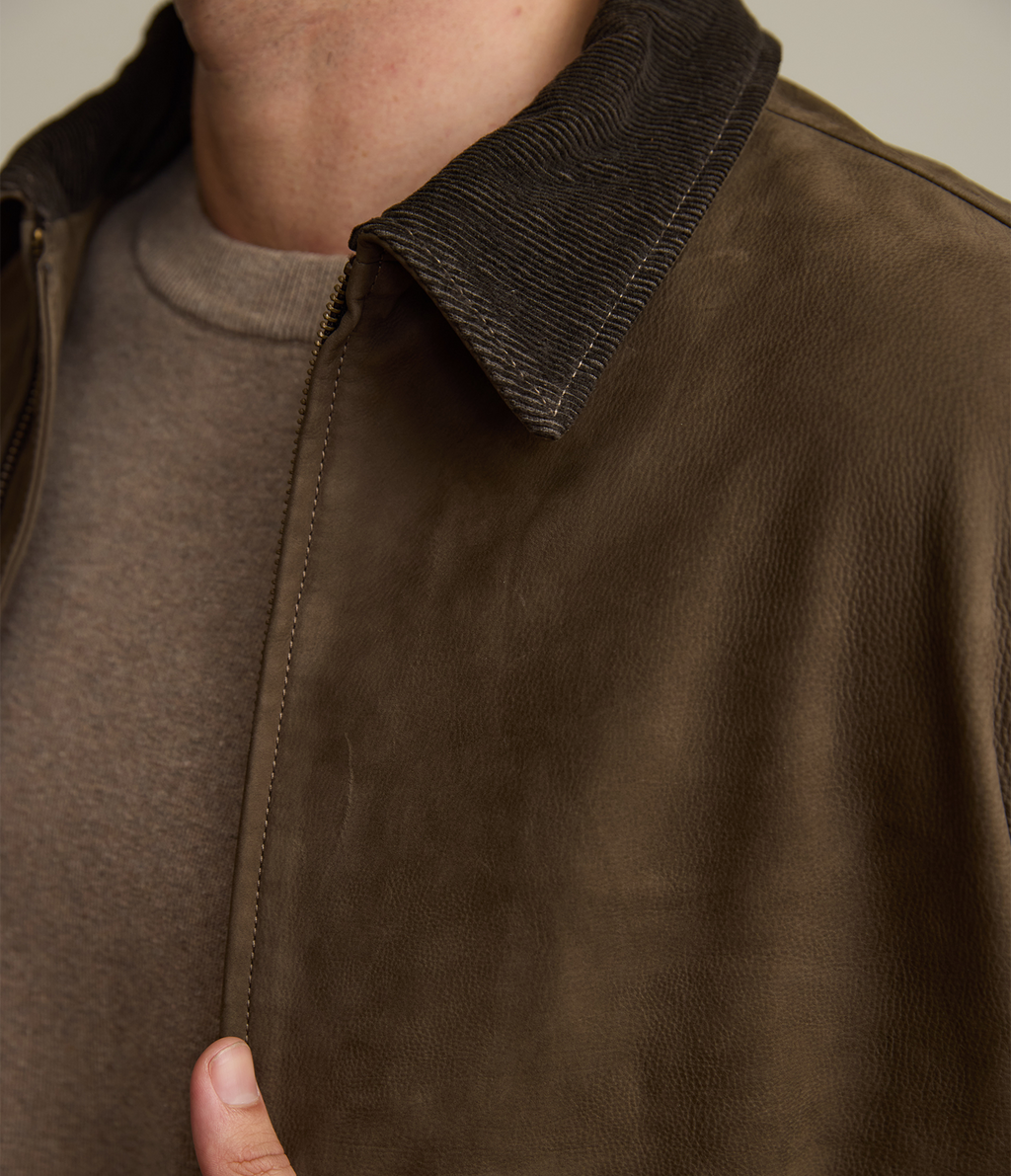 Chaqueta Hombre 100% Cuero Cuello Cotelé Paul
