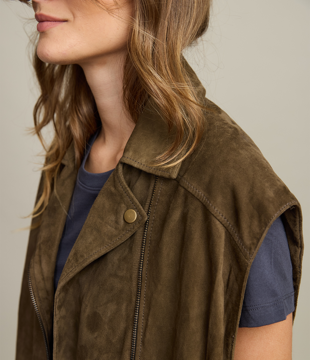 Chaqueta Mujer 100% Cuero Gamuza Sin Manga