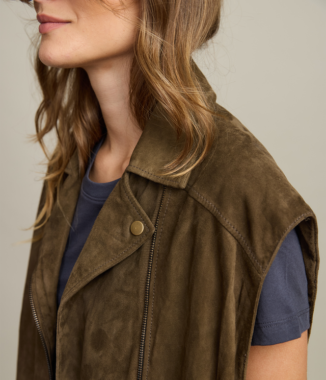 Chaqueta Mujer 100% Cuero Gamuza Sin Manga