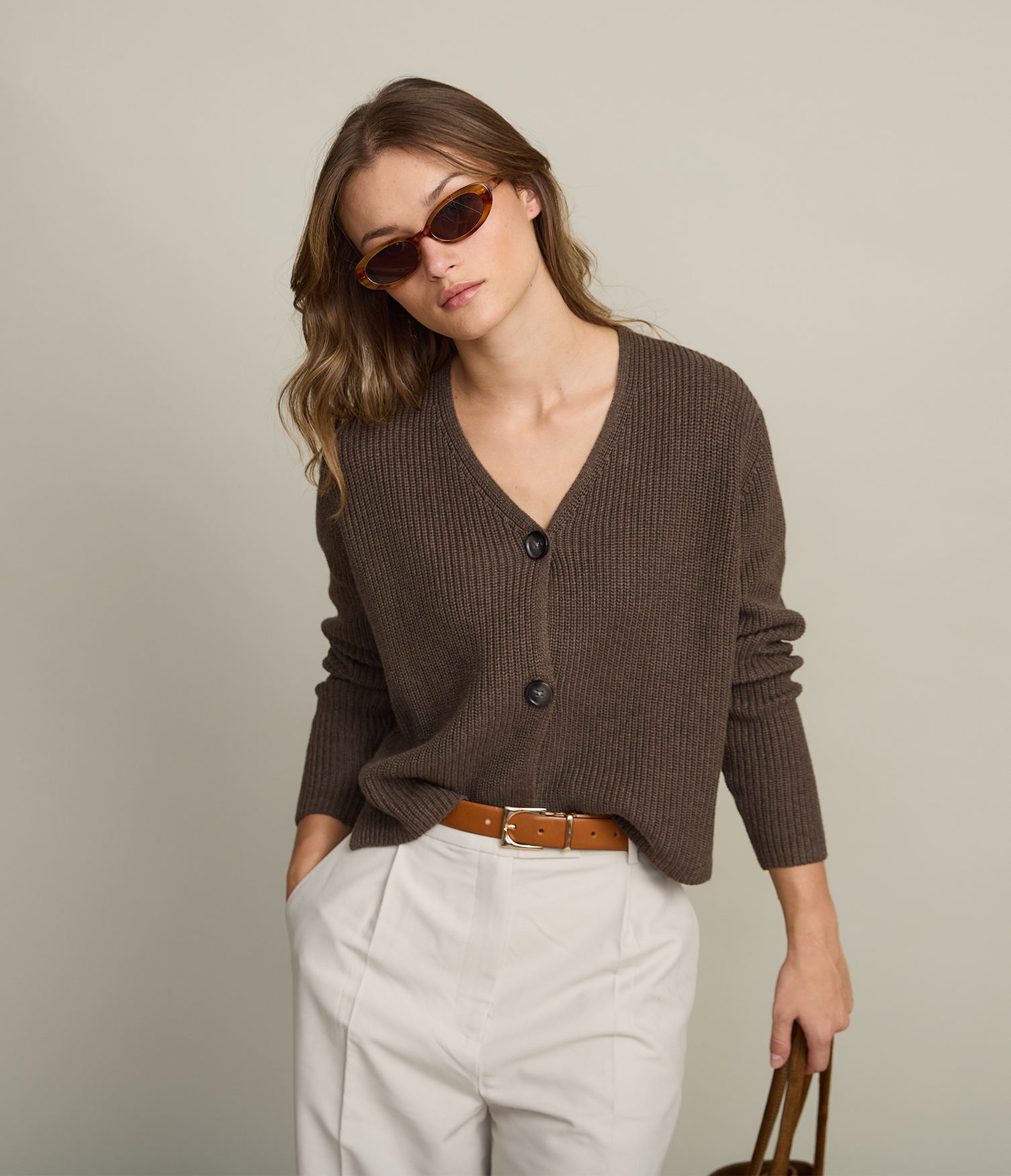 Cárdigan Mujer 100% Algodón Cala Café Claro