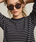 Polerón Tejido Mujer 100% algodón Rayado Navy