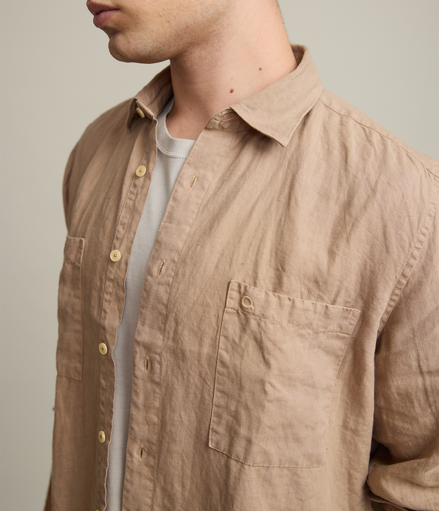 Camisa Hombre Overshirt Lino Camel