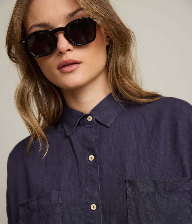 Blusa Mujer 100% Lino Sabah Azul Oscuro