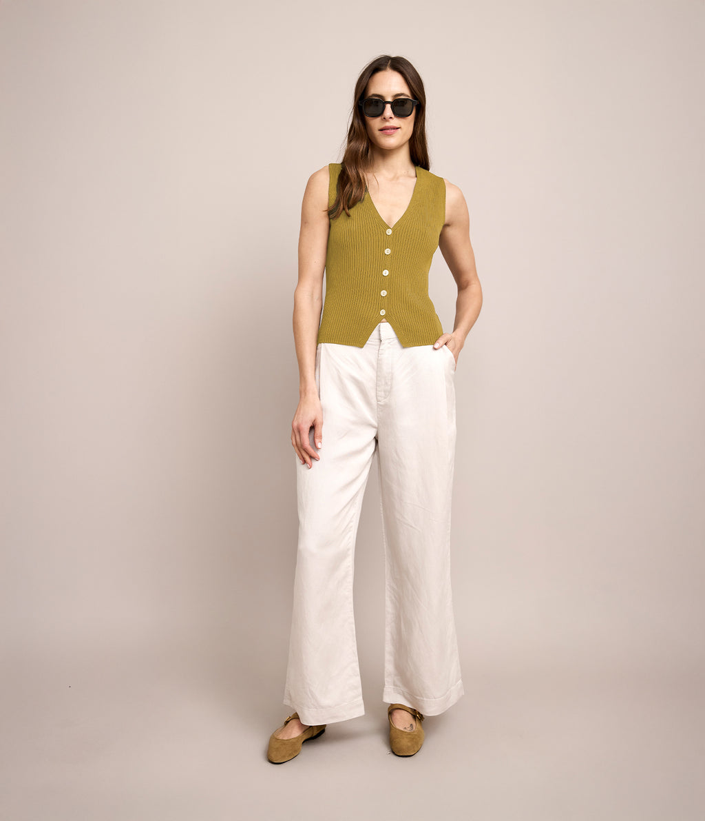 Top Mujer Tejido Botones Pistacho
