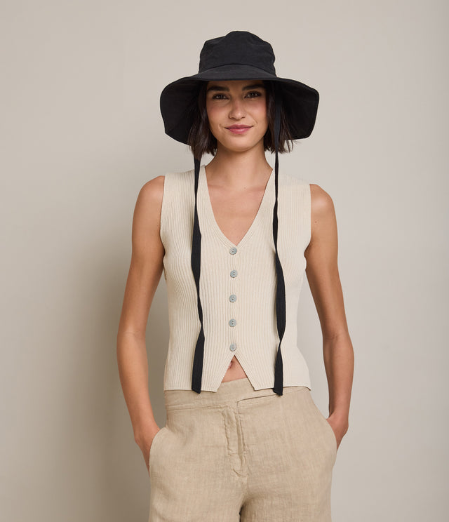 Top Mujer Viscosa Italiana Botones Beige