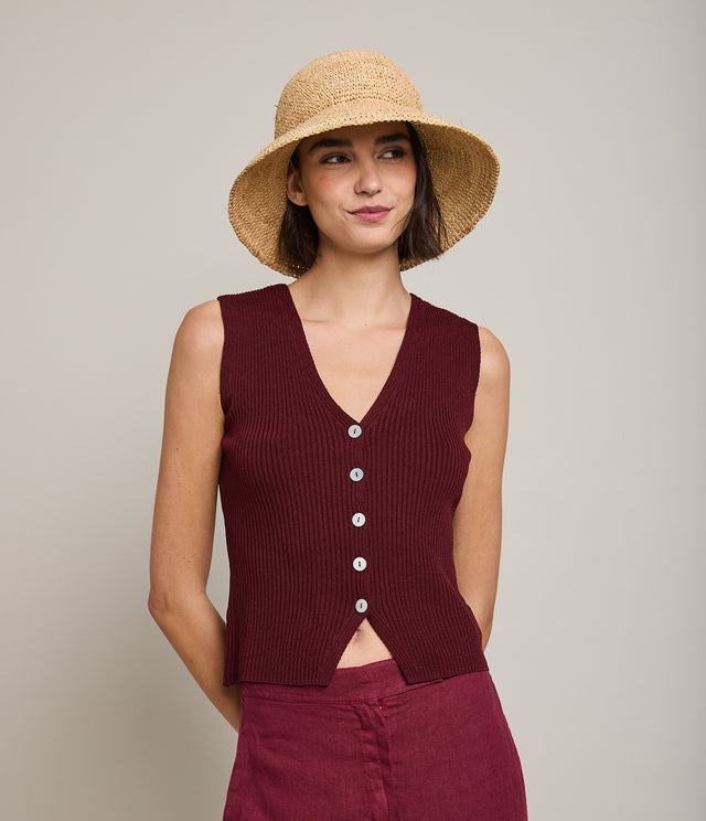 Top Mujer Viscosa Italiana Botones Burdeo