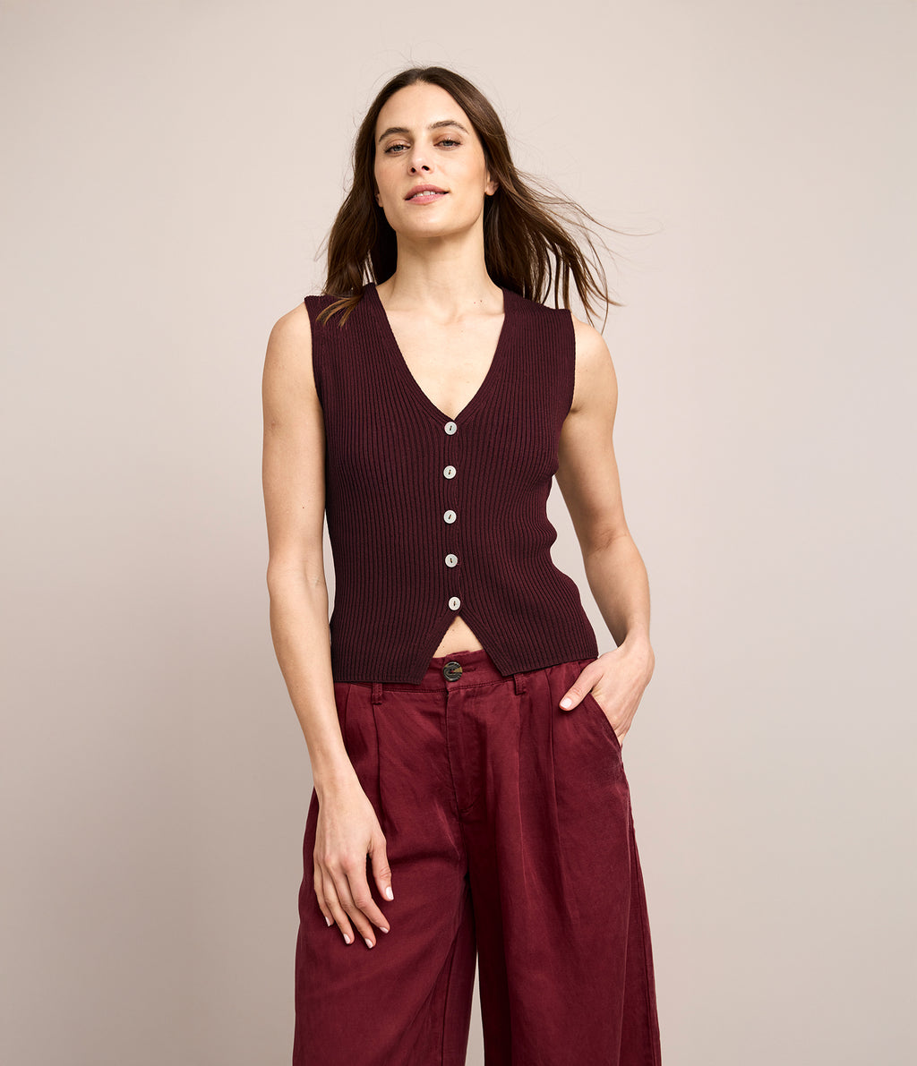 Top Mujer Tejido Botones Burdeo