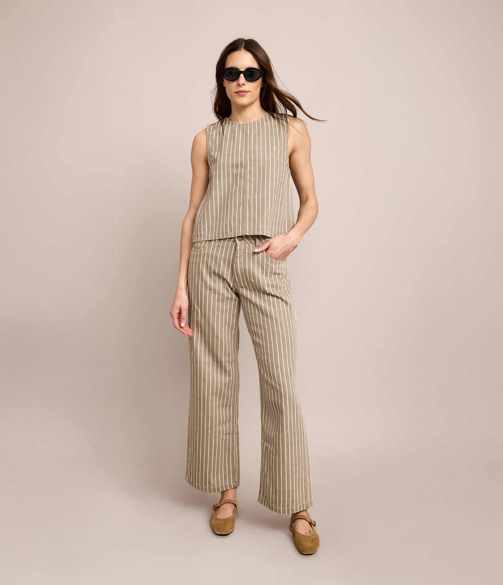 Top Mujer Denim 100% Algodón Rayado Beige