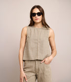 Top Mujer Denim 100% Algodón Rayado Beige