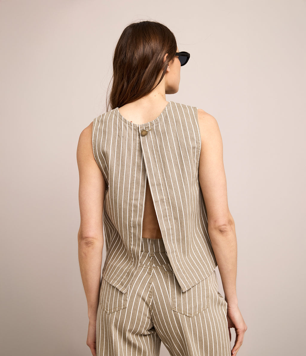 Top Mujer Denim 100% Algodón Rayado Beige