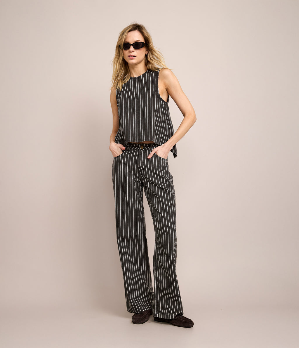 Top Mujer Denim 100% Algodón Rayado Gris Marengo