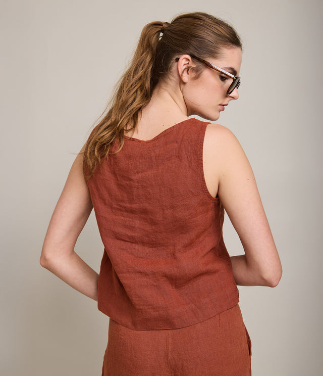 Top Mujer 100% Lino Firenze Terracota