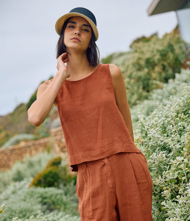 Top Mujer 100% Lino Firenze Terracota