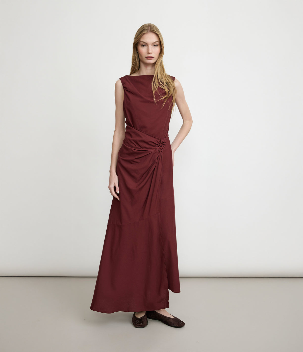 Vestido Mujer Lino Verona Burdeo