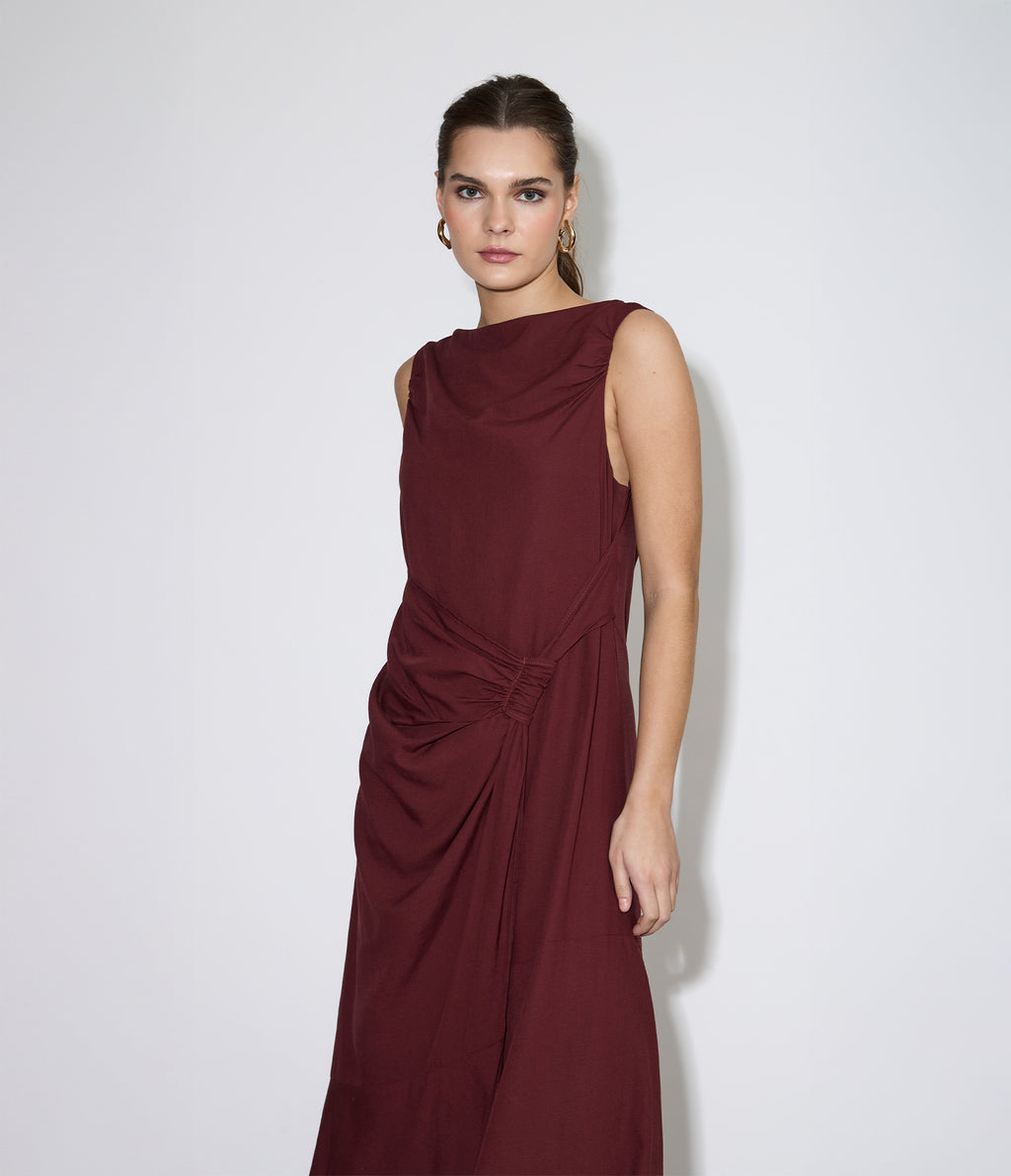 Vestido Mujer Lino Verona Burdeo