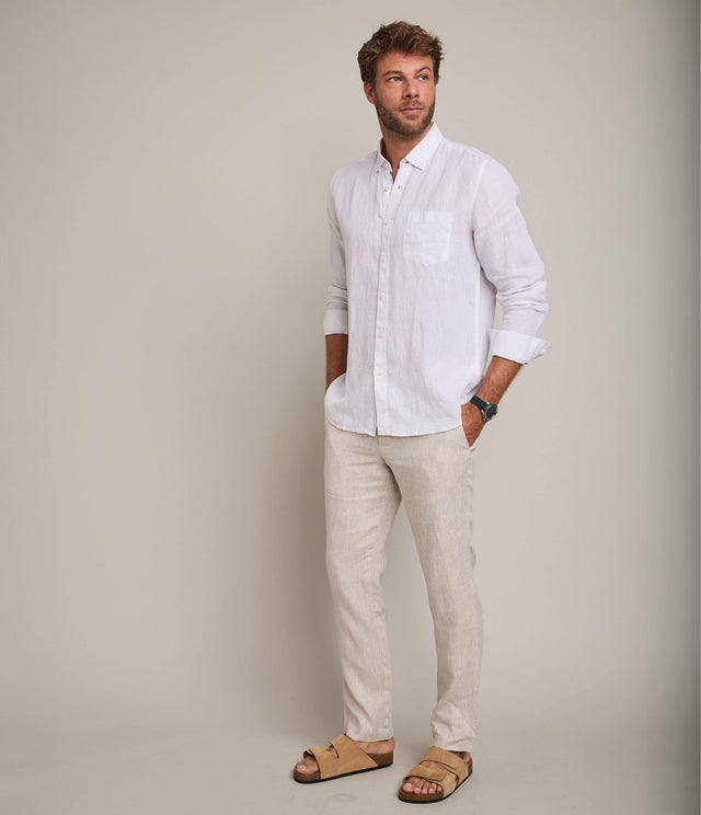 Camisa de hombre 100% lino Sicilia manga larga Blanco - Camisa