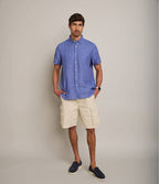 Camisa de hombre 100% lino Sintra manga corta Azulino - Camisa