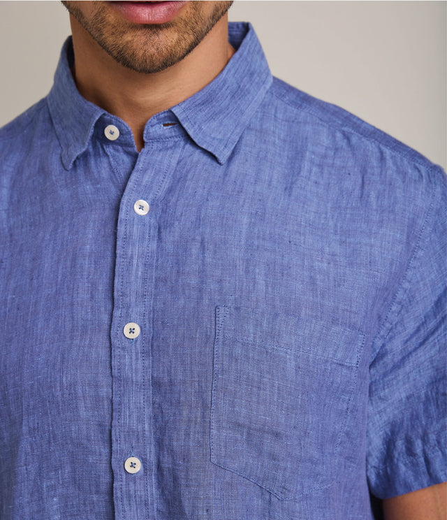 Camisa de hombre 100% lino Sintra manga corta Azulino - Camisa