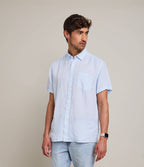 Camisa de hombre 100% lino Sintra manga corta Celeste - Camisa