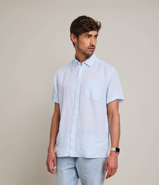 Camisa de hombre 100% lino Sintra manga corta Celeste - Camisa