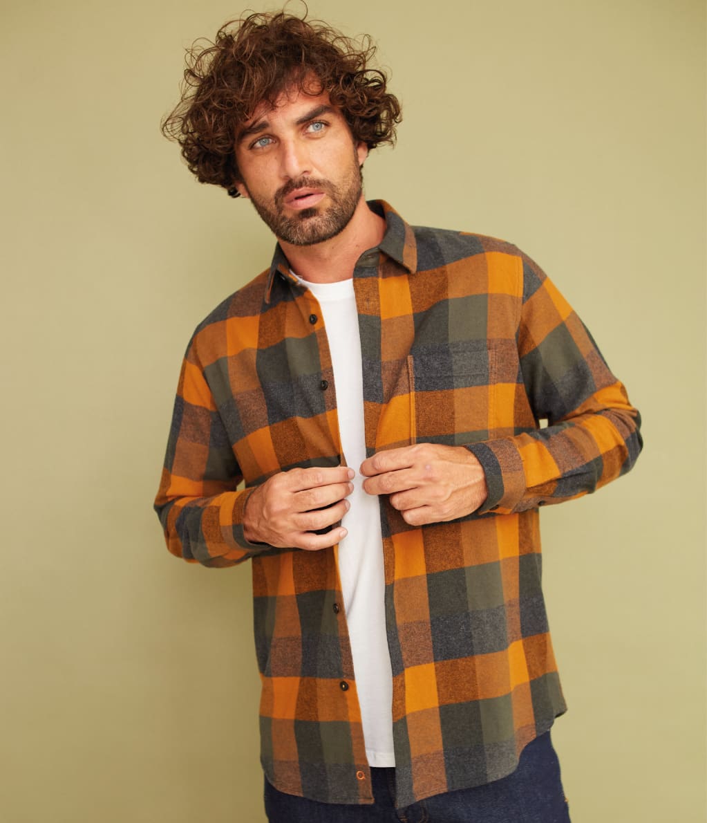 Camisa Guy Cuadros Orange - Camisa