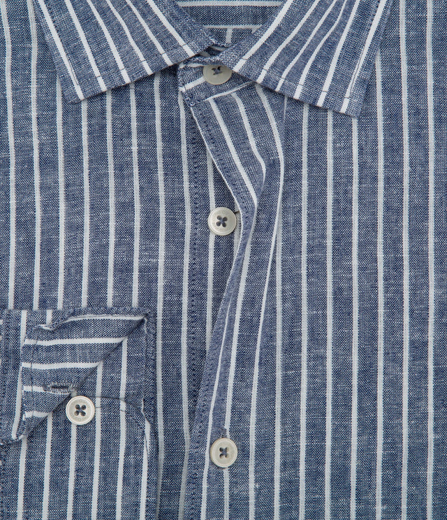 Camisa Lino Rayas Azul - Camisa
