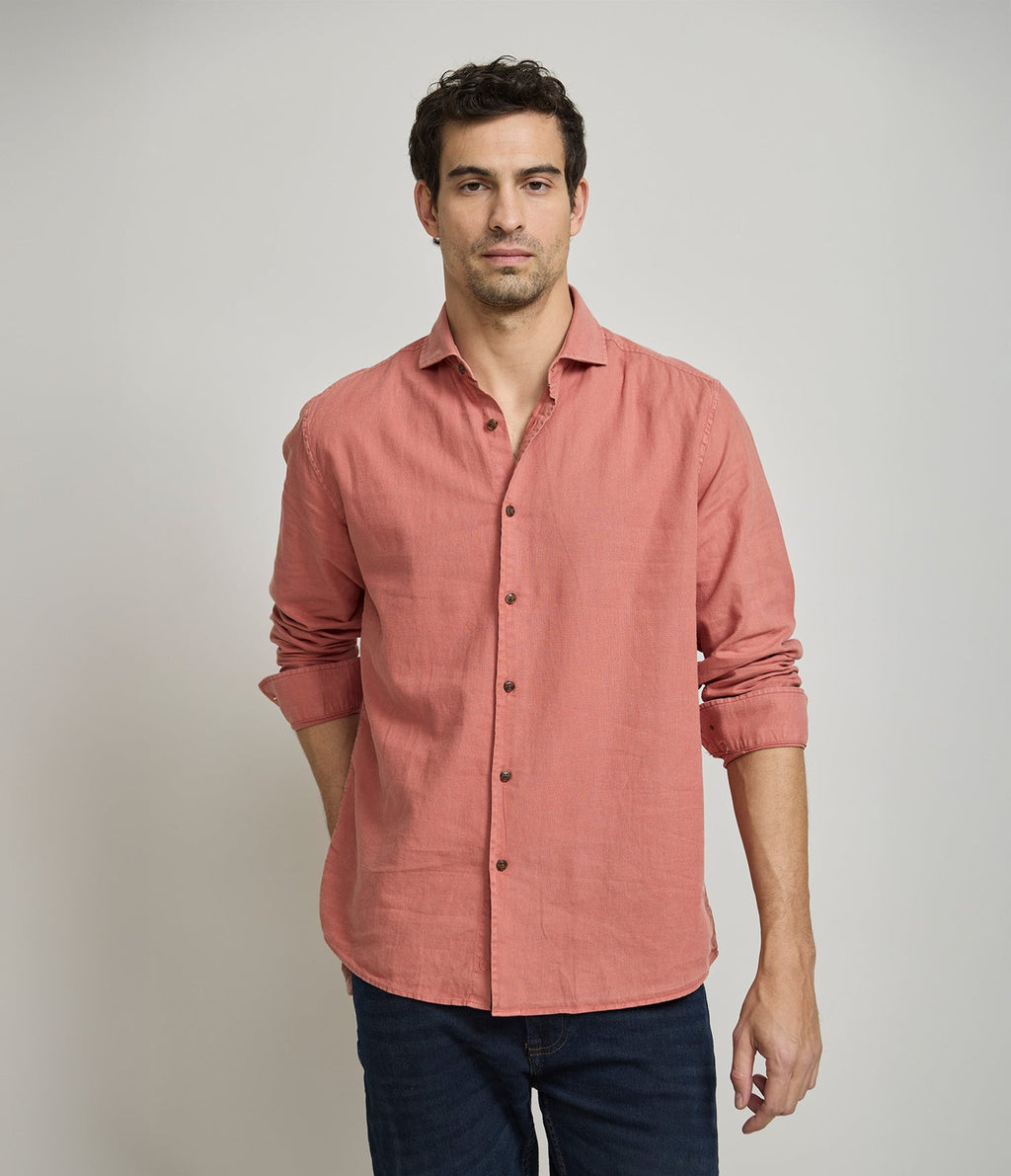 Camisa Lino Algodón Silven Manga Larga Terracota